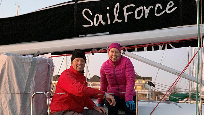Sailforce work on team building on their 42-foot yacht