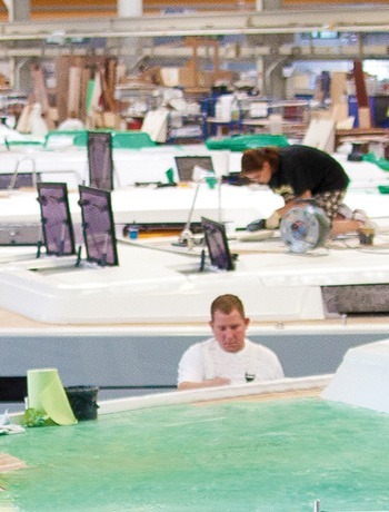 Factory floor where new yachts are being built