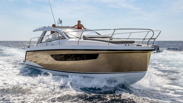 A modern powerboat, the Sealine S330