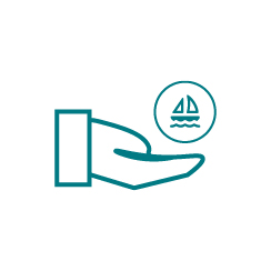 icon hand holding a sailboat
