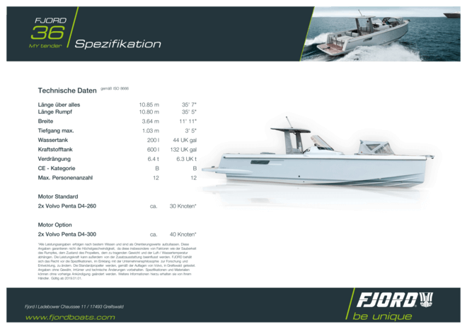 Fjord 36 MY tender | Standard Spezifikation | Fjord