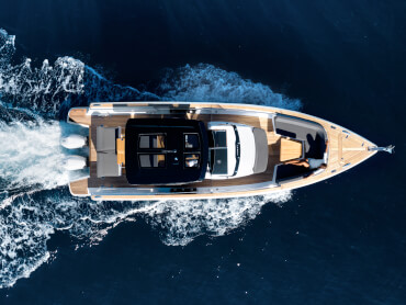 Bird's eye view of the deck of a FJORD motor yacht