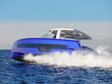 Powerboat with large hull windows