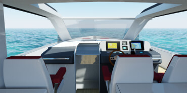 Fjord 56 open Interior view cockpit | steering wheel, navegation devices | Fjord