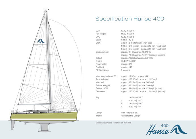 Hanse 400 (to 2008) Specifications