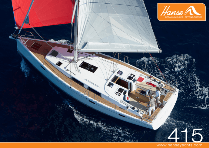Hanse 415 brochure | Stress-free handling means you’ll have more fun on the water. You can sail the HANSE 415 single-handed if you wish, as the helmsman can operate the sheets, halyards and reefing lines with ease from the helm. The cockpit is clear of all running rigging. | Hanse