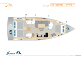 Hanse 460 interior layout option 2 | A2 / B2 / C2 / D1 - Option | Hanse