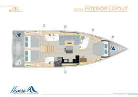 Hanse 510 interior layout option 1 | A1 / B2 / C2 / D2 / E2 - Option | Hanse