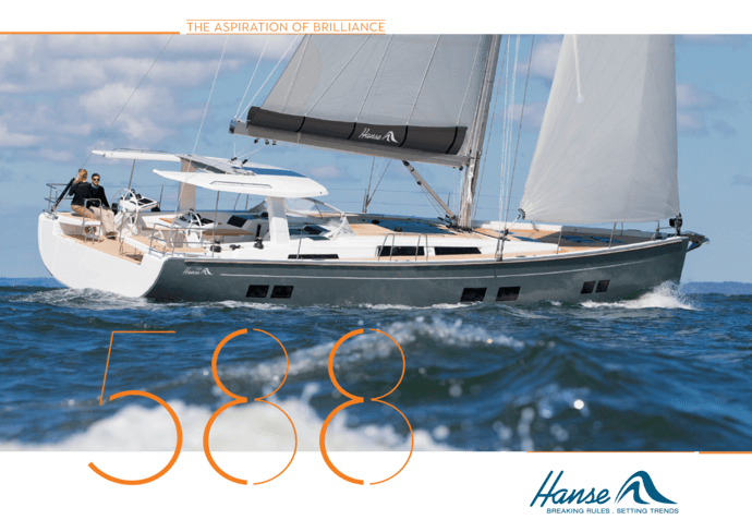 Hanse 588 Brochure | Sophistication and distinctive lines characterise the unique design of Hanse yachts. And the Hanse 588 is no exception. Its flat, elongated build and expressive details combine stylish confidence with sporty elegance. | Hanse