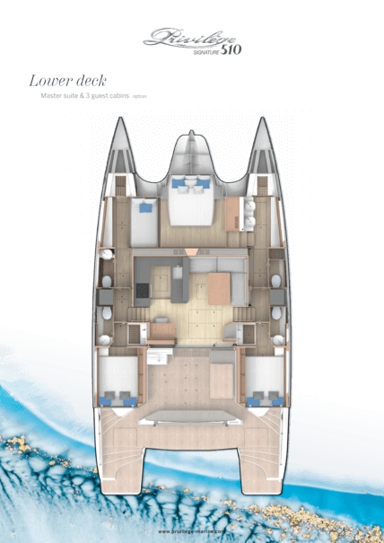 Privilège Signature 510 – Option with master suite & 3 guest cabins | Lower deck option | Privilège