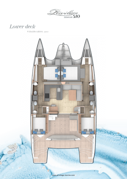 Privilège Signature 510 – Optional layout with 4 double cabins | Lower deck | Privilège