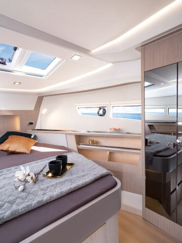 Sealine S335 master cabin | Exceptional design and plenty of storage space await you in your private owner's cabin. | Sealine