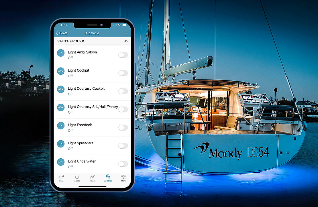 Le caratteristiche della barca intelligente controllano la sua barca a vela da uno smartphone attraverso il cloud