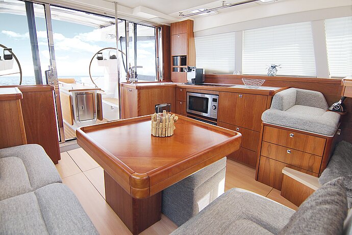 Luxury sailboat interior of the Moody Deck Saloon 45