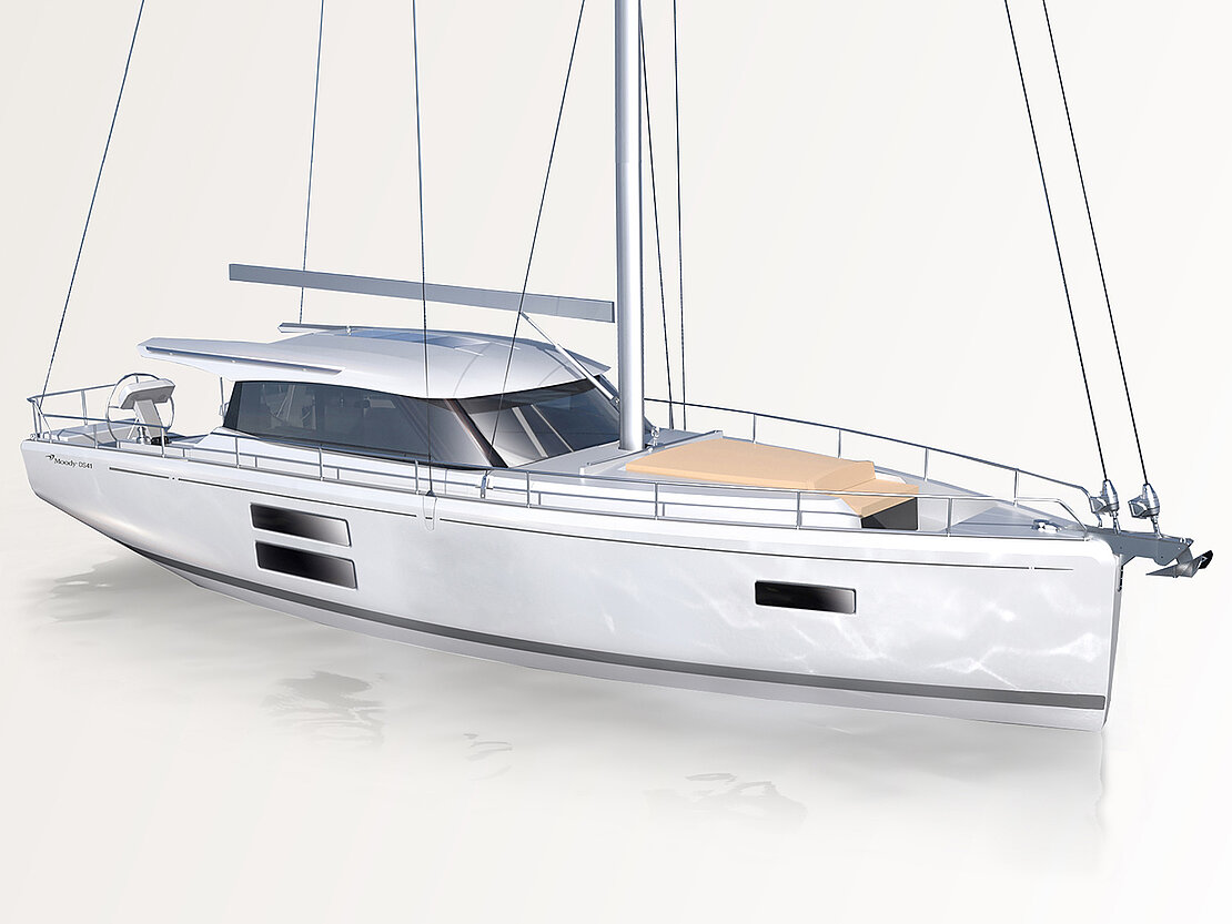 Deck Saloon 41 sailboat with open layout for cockpit and main deck lounge