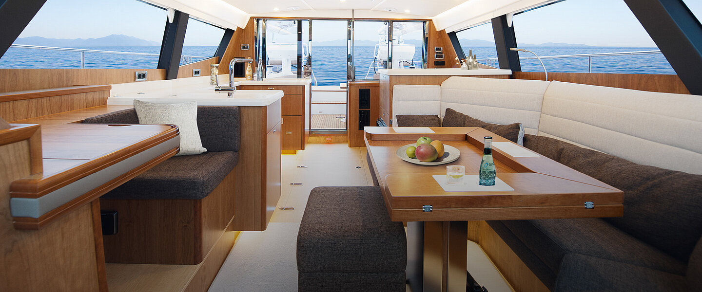 Luxury deck saloon sailing yacht interior