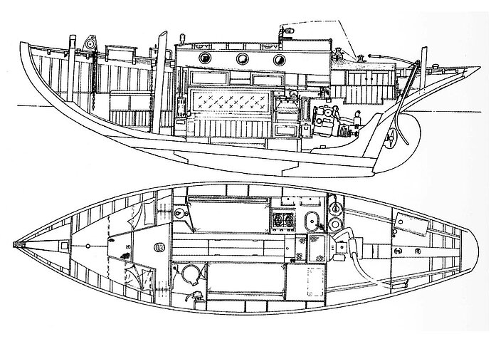 1965 Moody teknesi "Güneş 40" için yelkenli şema